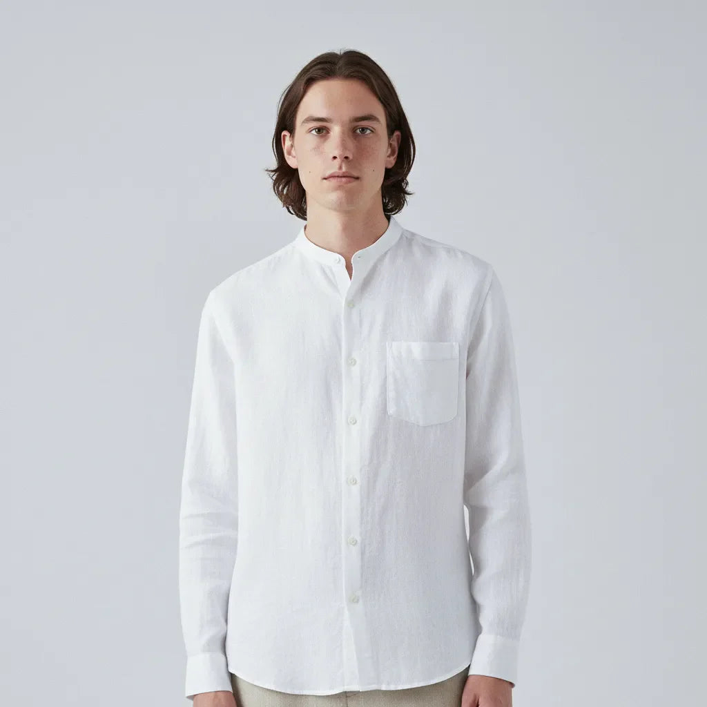 Camisa 100% Linho Gola Mandarim