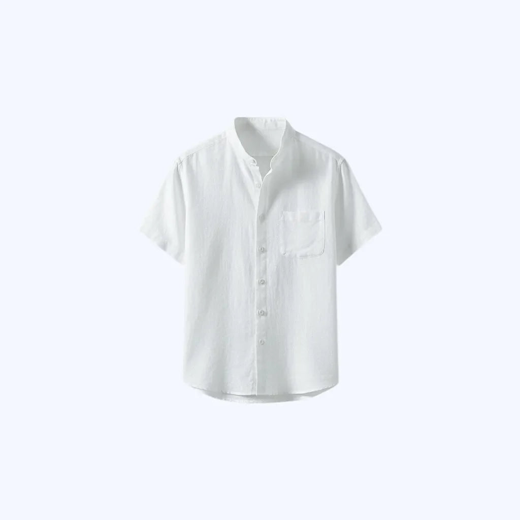 Camisa 100% Linho Gola Mandarim Curta