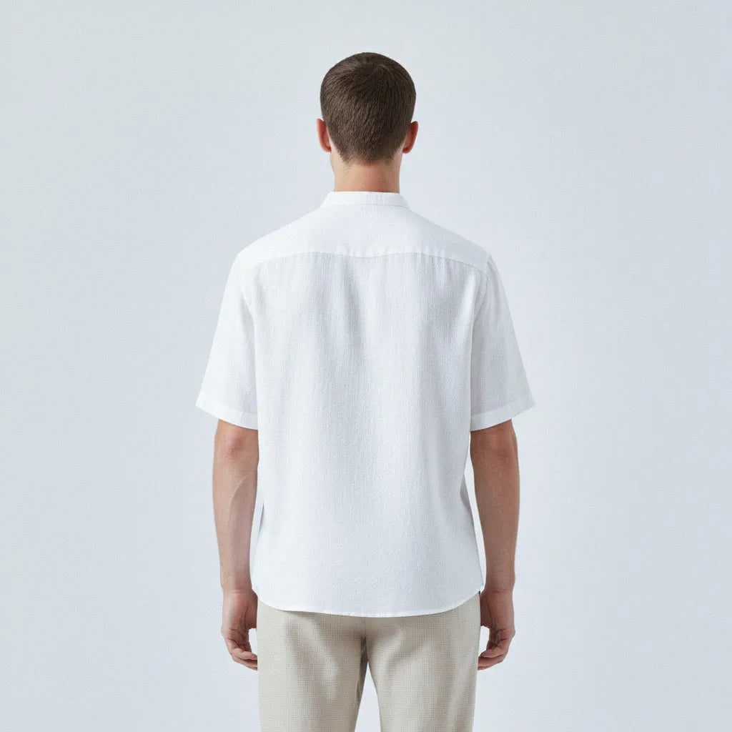 Camisa 100% Linho Gola Mandarim Manga Curta